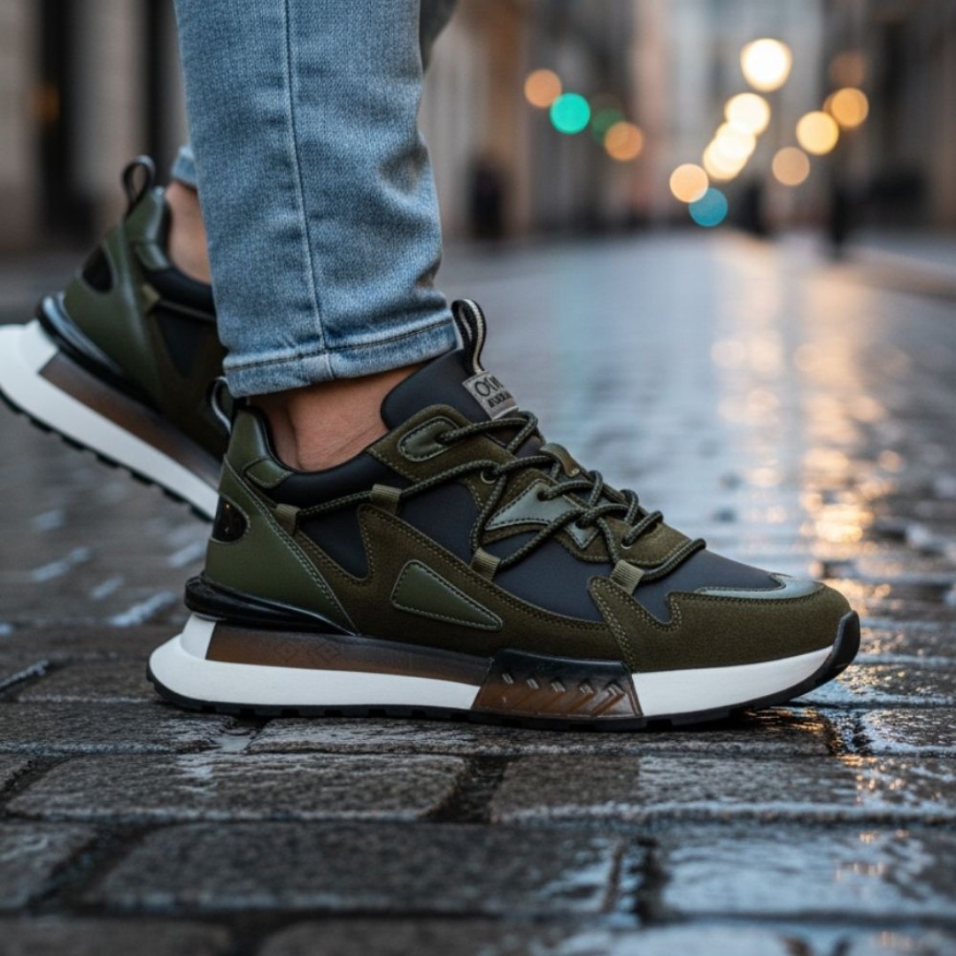 1095 Haki Nubuk Hakiki Deri Erkek Sneakers