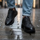 1094 Siyah Rugan - Siyah Taban Hakiki Deri Erkek Sneakers