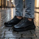 1094 Siyah Rugan - Siyah Taban Hakiki Deri Erkek Sneakers