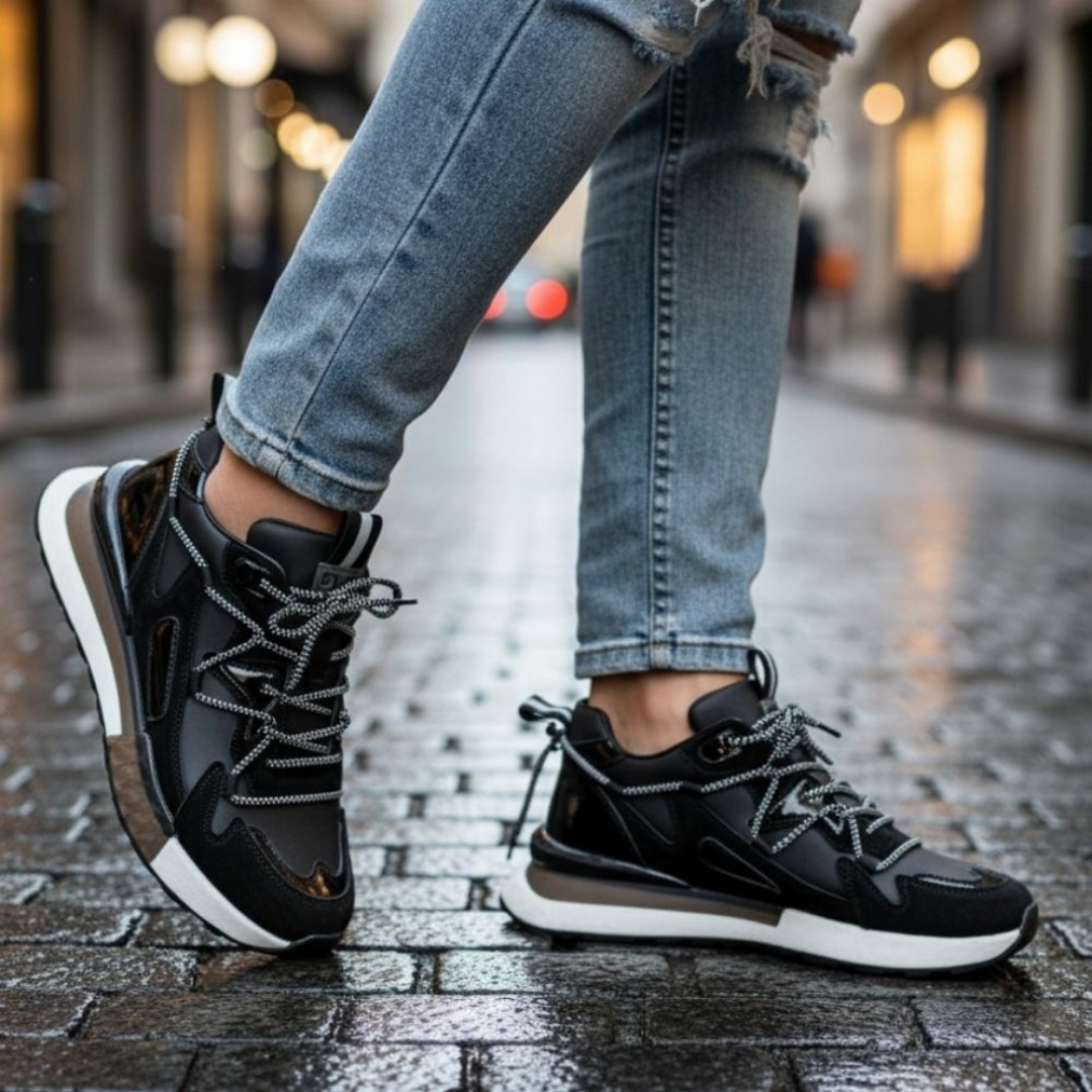 1095 Siyah Hakiki Deri Erkek Sneakers