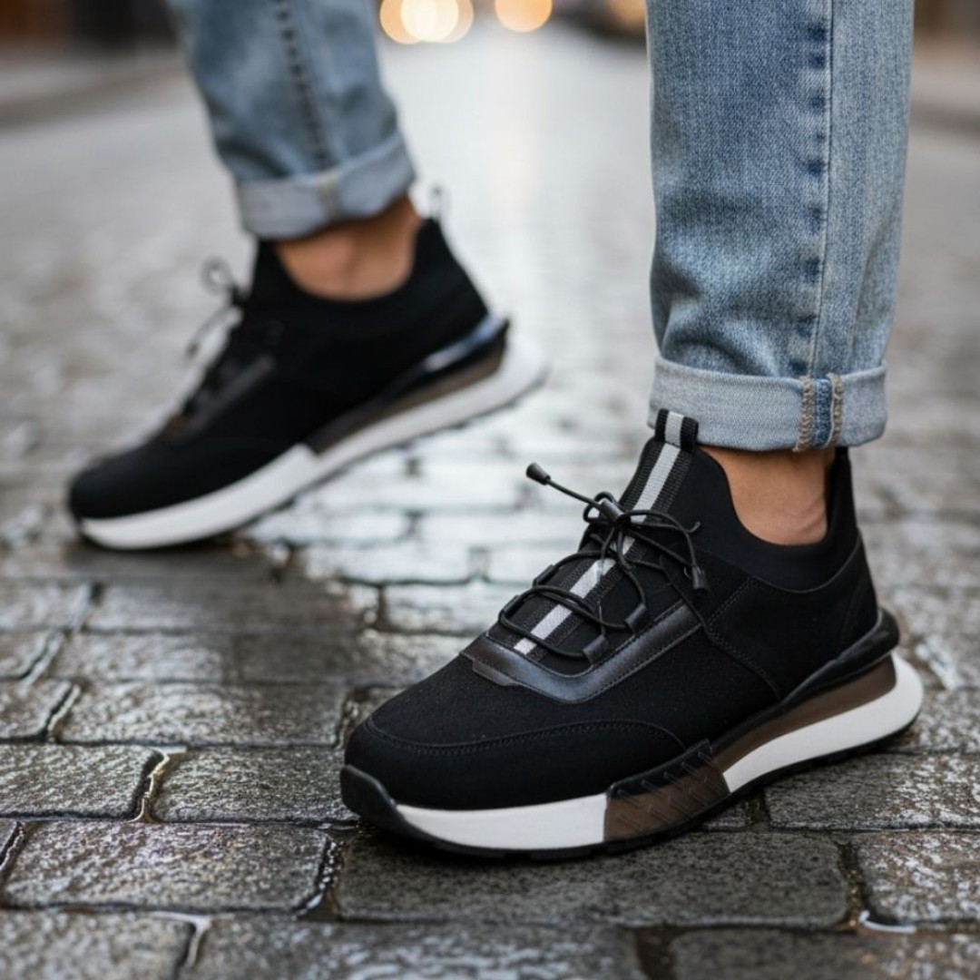 1096 Siyah Nubuk Hakiki Deri Erkek Sneakers