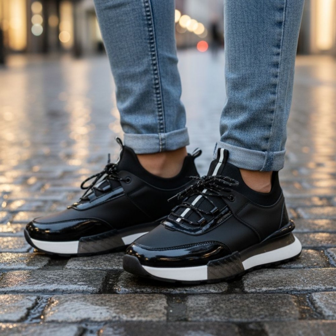 1096 Siyah Cilt Hakiki Deri Erkek Sneakers