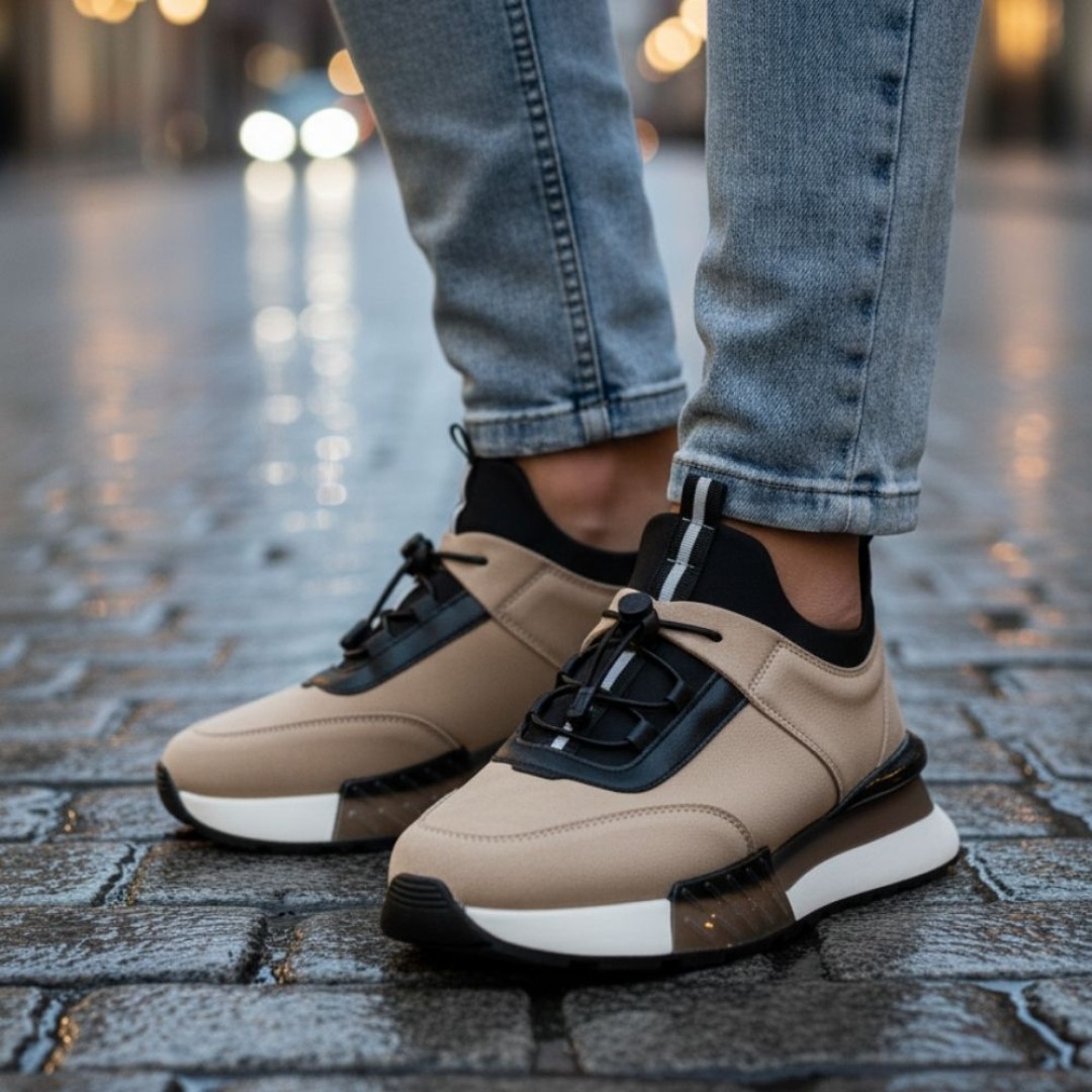 1096 Bej Nubuk Hakiki Deri Erkek Sneakers