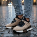 1096 Bej Nubuk Hakiki Deri Erkek Sneakers