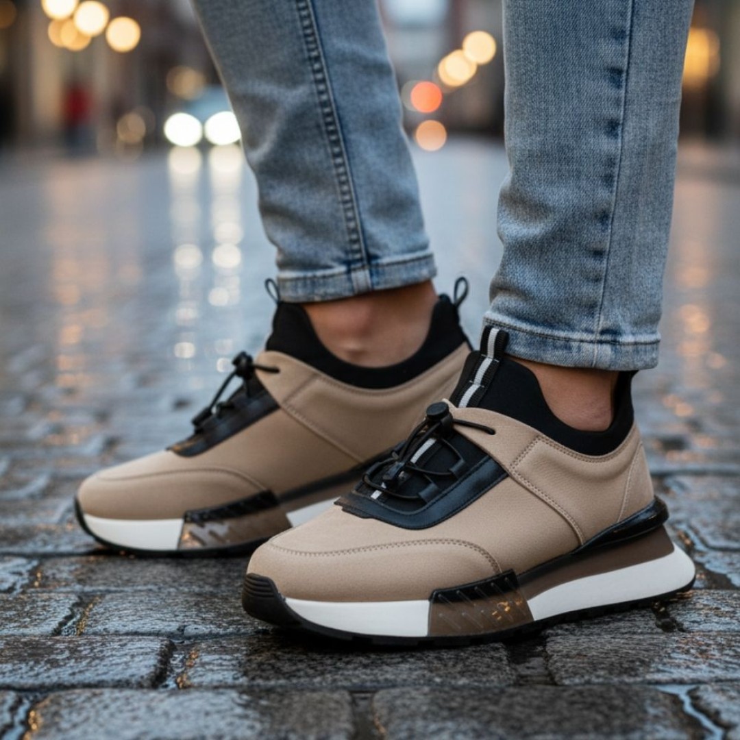 1096 Bej Nubuk Hakiki Deri Erkek Sneakers