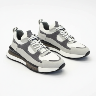 1098 Beyaz Füme Hakiki Deri Erkek Sneakers