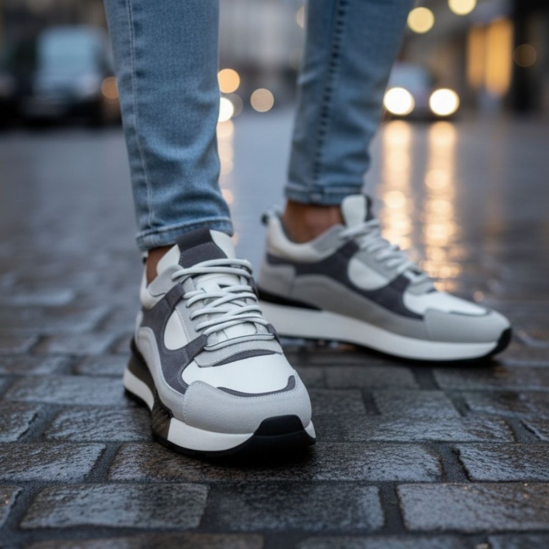 1098 Beyaz Füme Hakiki Deri Erkek Sneakers