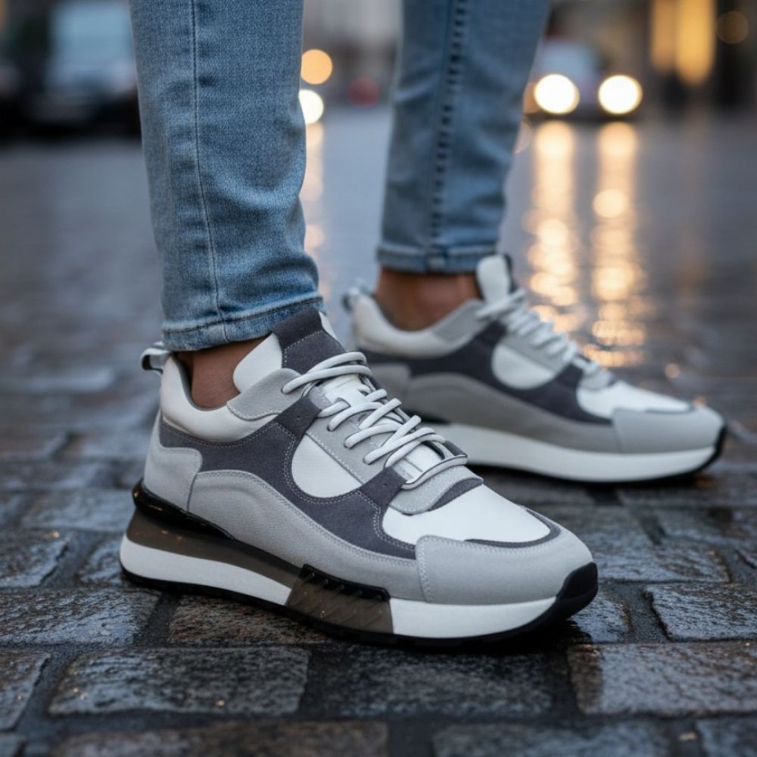 1098 Beyaz Füme Hakiki Deri Erkek Sneakers