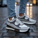 1098 Beyaz Füme Hakiki Deri Erkek Sneakers