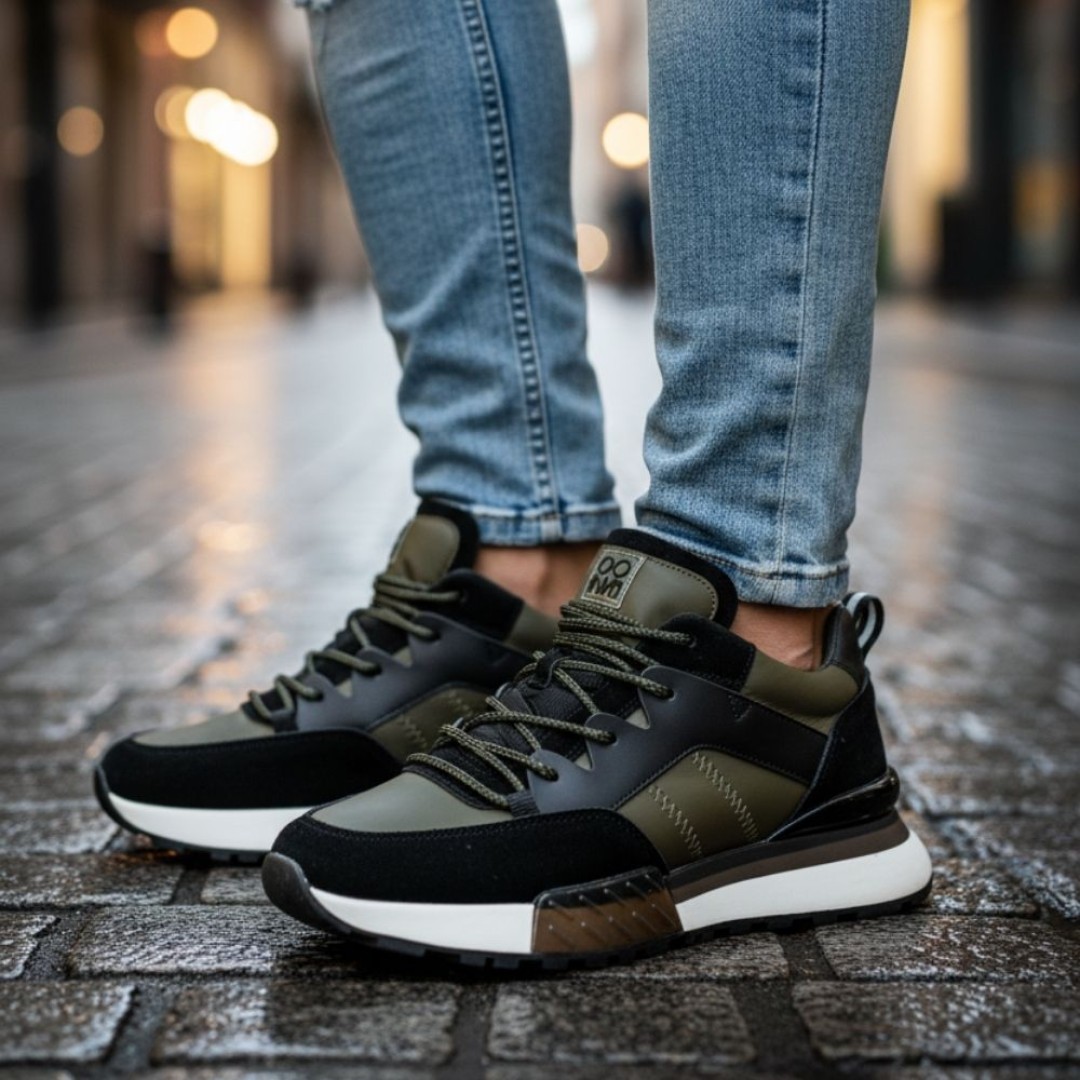 1093 Haki Hakiki Deri Erkek Sneakers