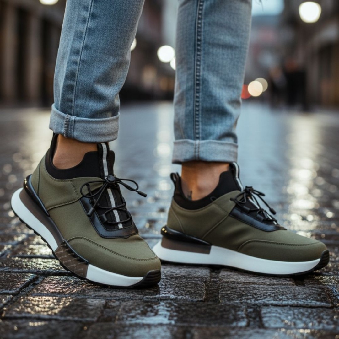 1096 Haki Nubuk - Beyaz Taban Hakiki Deri Erkek Sneakers