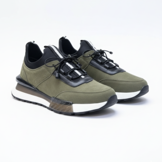 1096 Haki Nubuk - Beyaz Taban Hakiki Deri Erkek Sneakers