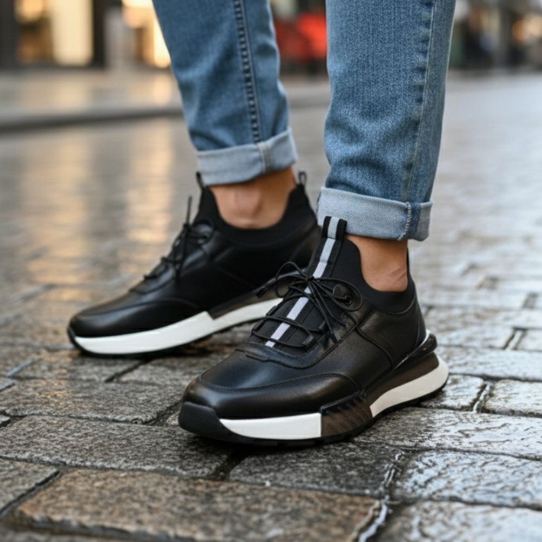 1096 Siyah Cilt Hakiki Deri Erkek Sneakers