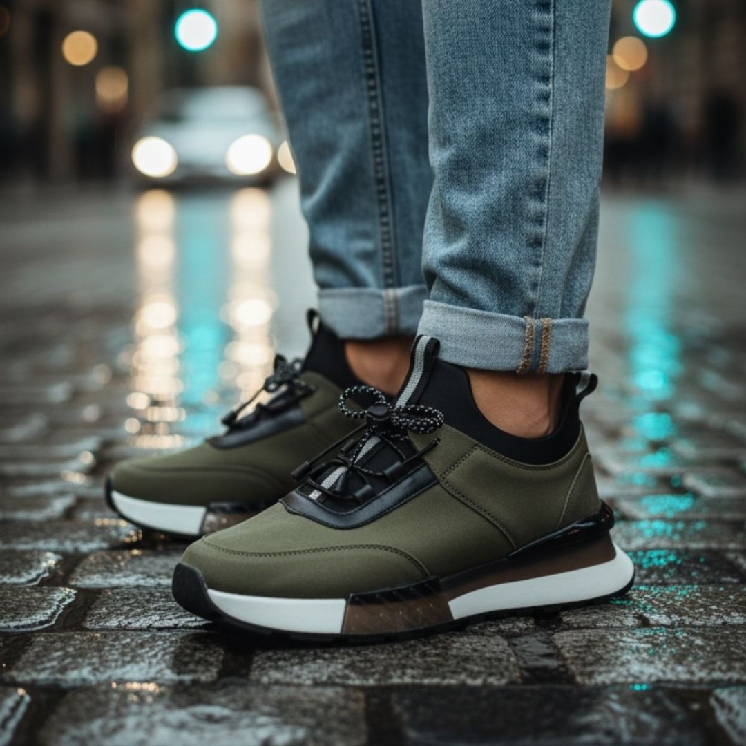 1096 Haki Nubuk - Beyaz Taban Hakiki Deri Erkek Sneakers