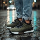 1096 Haki Nubuk - Beyaz Taban Hakiki Deri Erkek Sneakers