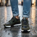 1098 Haki Siyah Hakiki Deri Erkek Sneakers