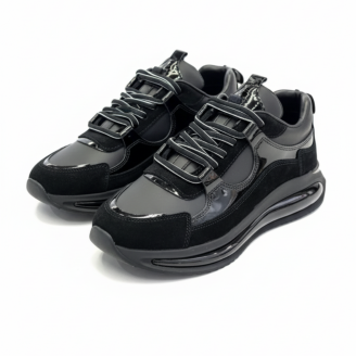 1098 Siyah Rugan - Siyah Taban Detaylı Hakiki Deri Erkek Sneakers