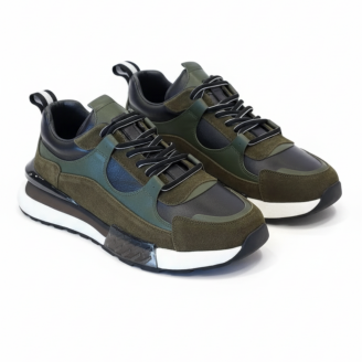 1098 Haki Siyah Hakiki Deri Erkek Sneakers