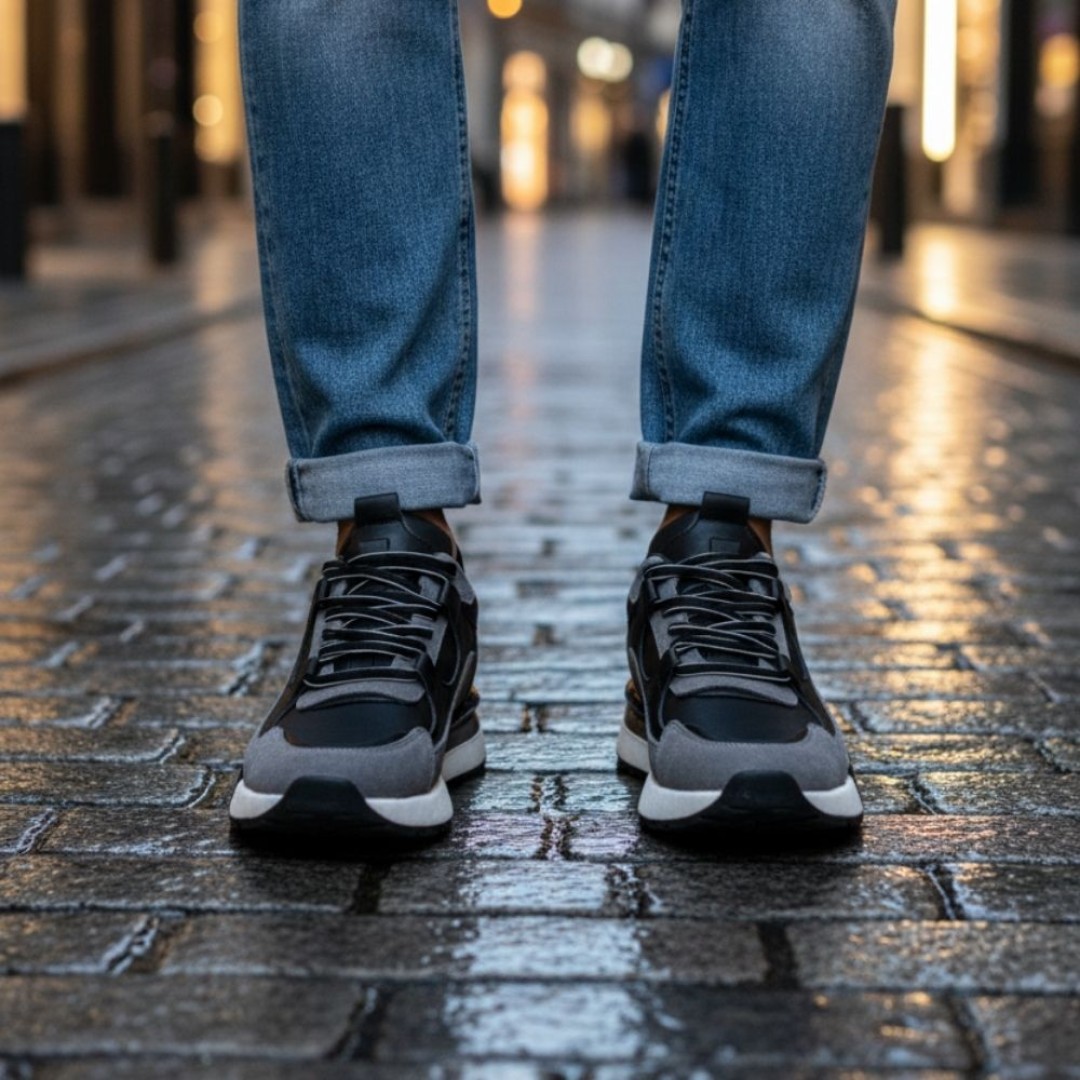 1098 Füme Siyah Hakiki Deri Erkek Sneakers