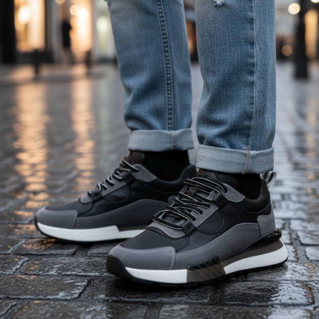 1098 Füme Siyah Hakiki Deri Erkek Sneakers