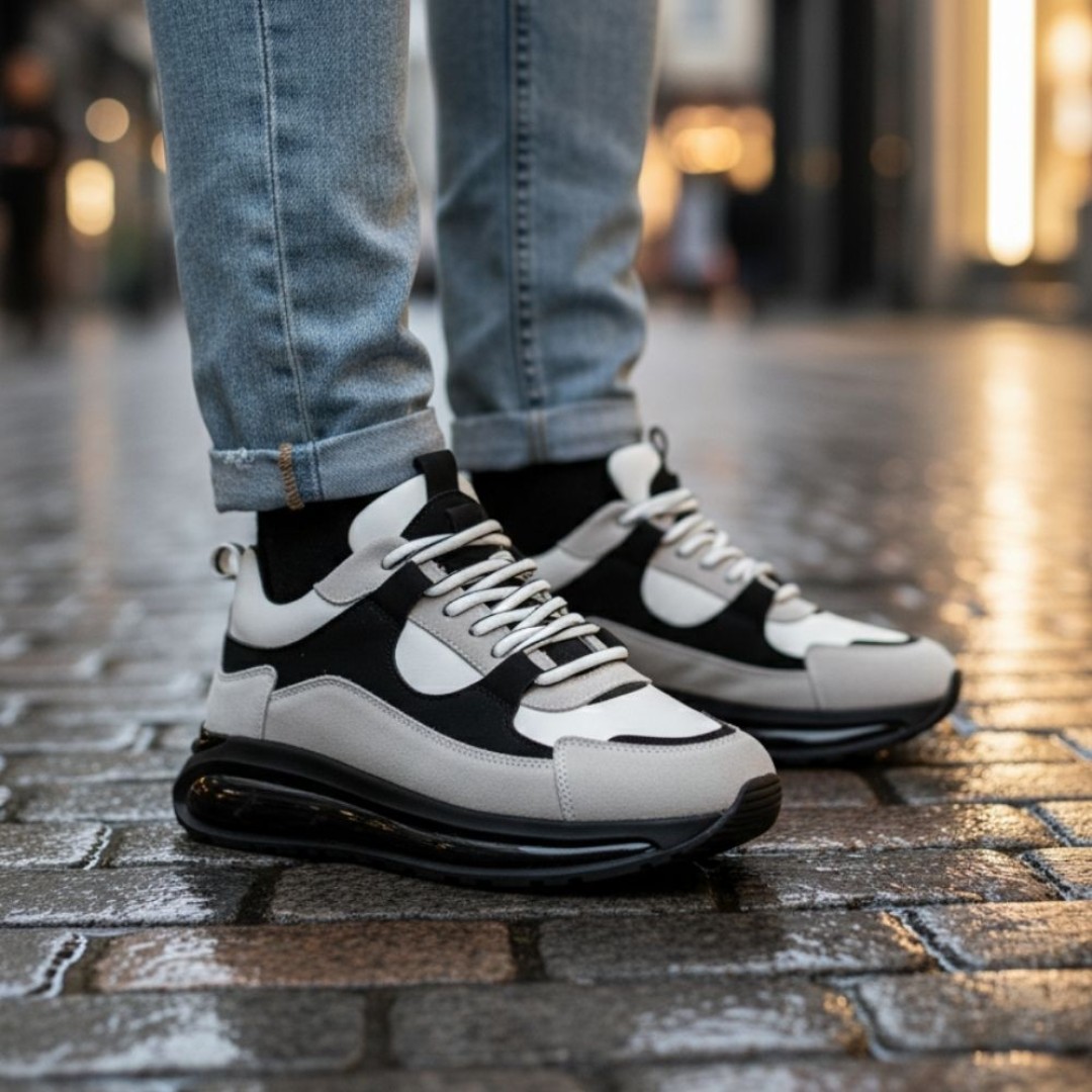 1098 Siyah Beyaz Hakiki Deri Erkek Sneakers