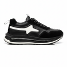 1107 Siyah Beyaz Detaylı Hakiki Deri Erkek Sneakers