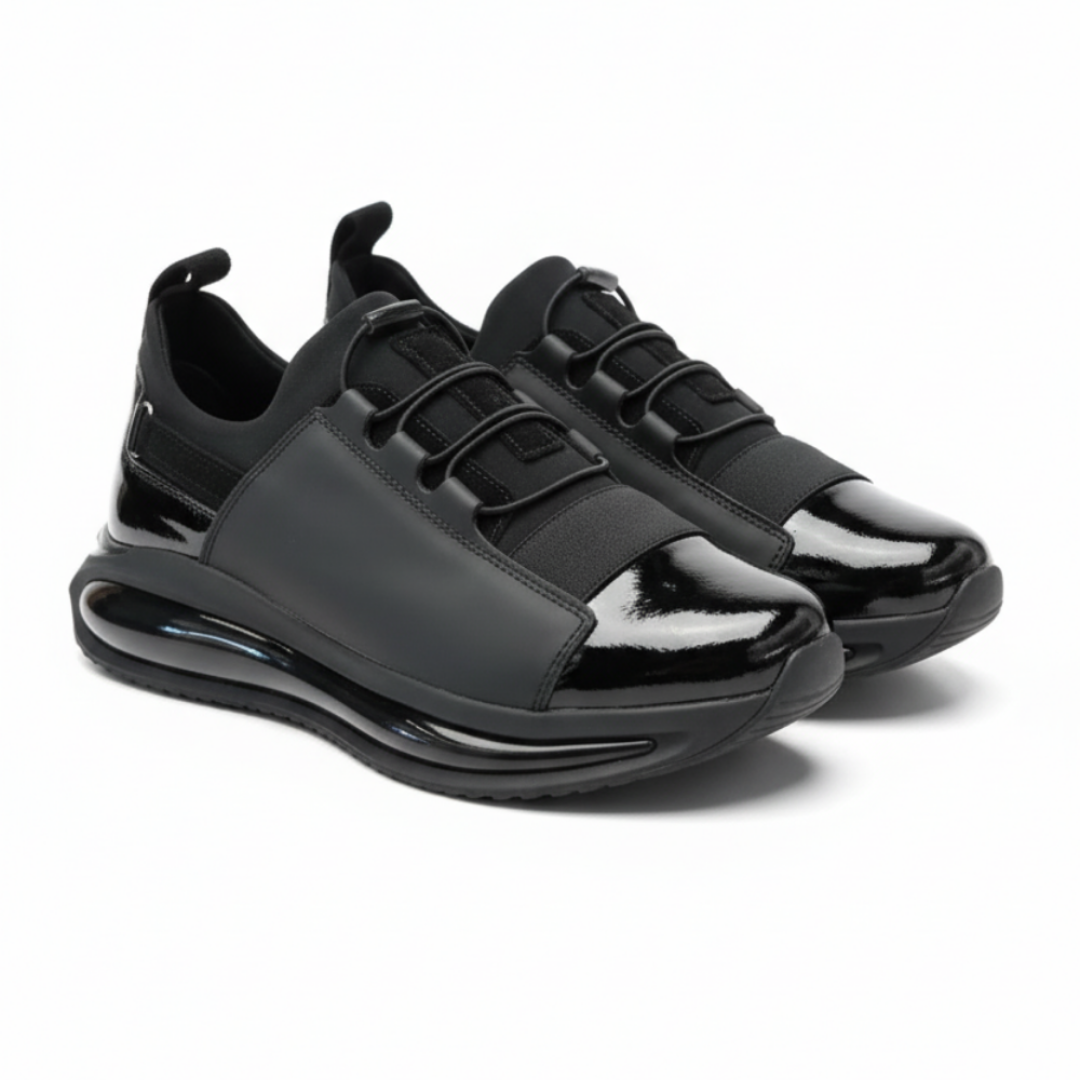 1056 Siyah Rugan Detaylı Hakiki Deri Erkek Sneakers