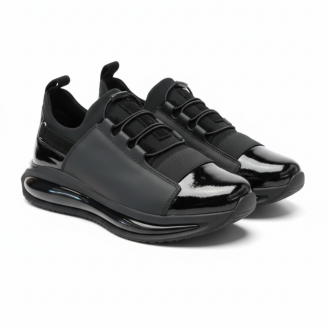 1056 Siyah Rugan Detaylı Hakiki Deri Erkek Sneakers