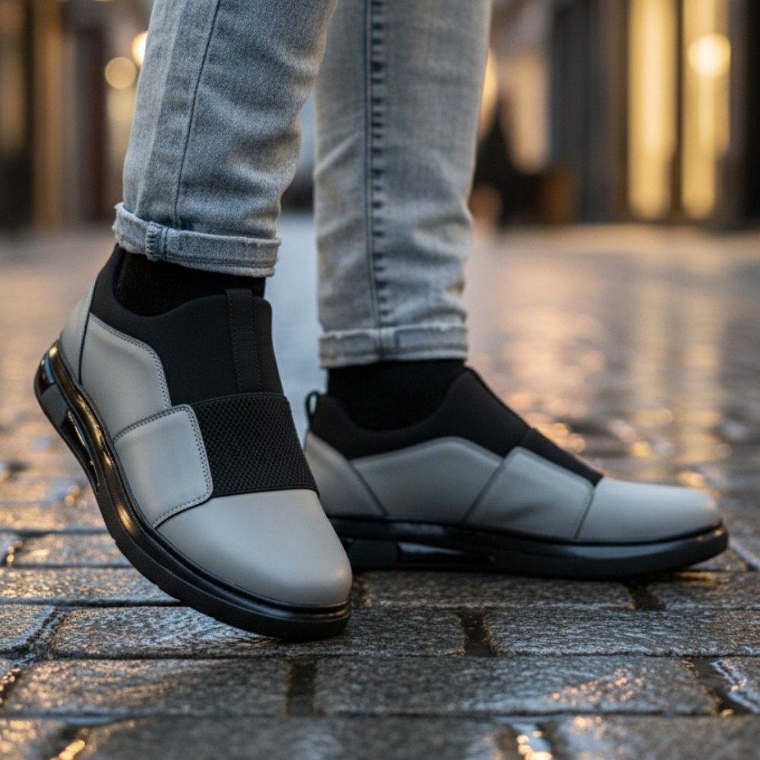 1067 Füme Streçli Mat Hakiki Deri Erkek Sneakers