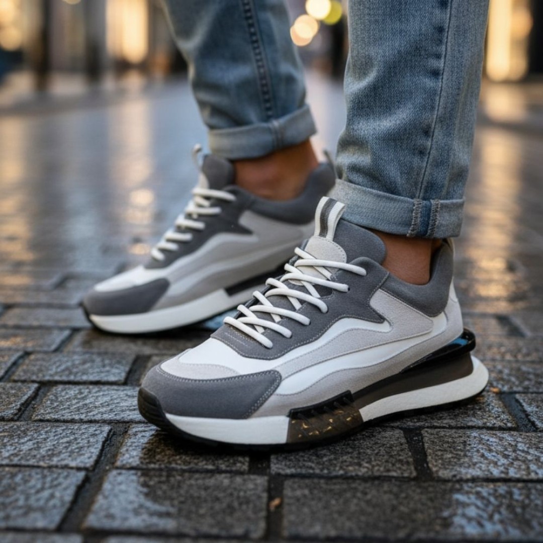 1099 Beyaz Füme Nubuk Hakiki Deri Erkek Sneakers