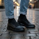 1067 Streçli Siyah Mat Hakiki Deri Erkek Sneakers