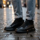 1067 Siyah Cilt Streçli Hakiki Deri Erkek Sneakers