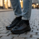 1056 Siyah Rugan Detaylı Hakiki Deri Erkek Sneakers