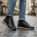 1029 Siyah Cilt Hakiki Deri Erkek Sneakers