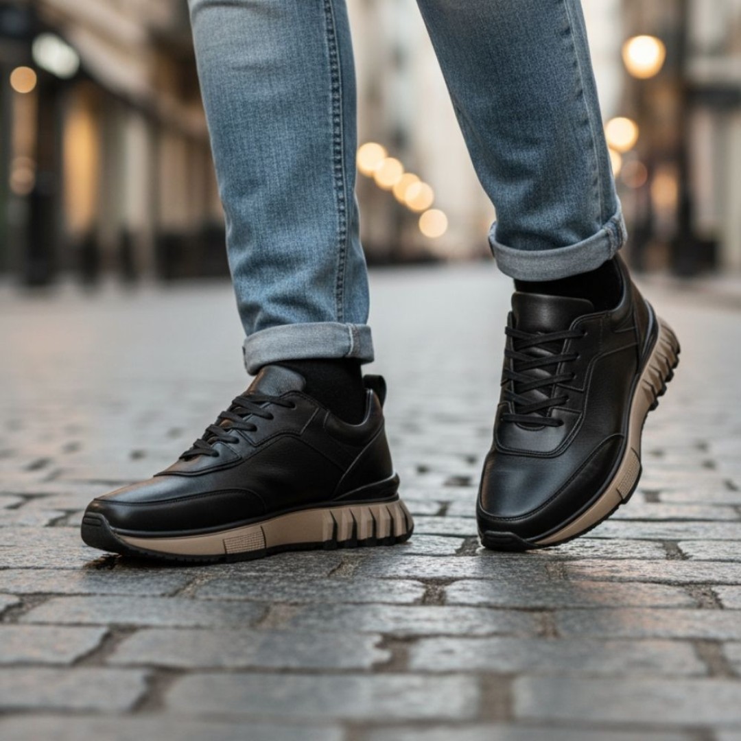 1029 Siyah Cilt Hakiki Deri Erkek Sneakers