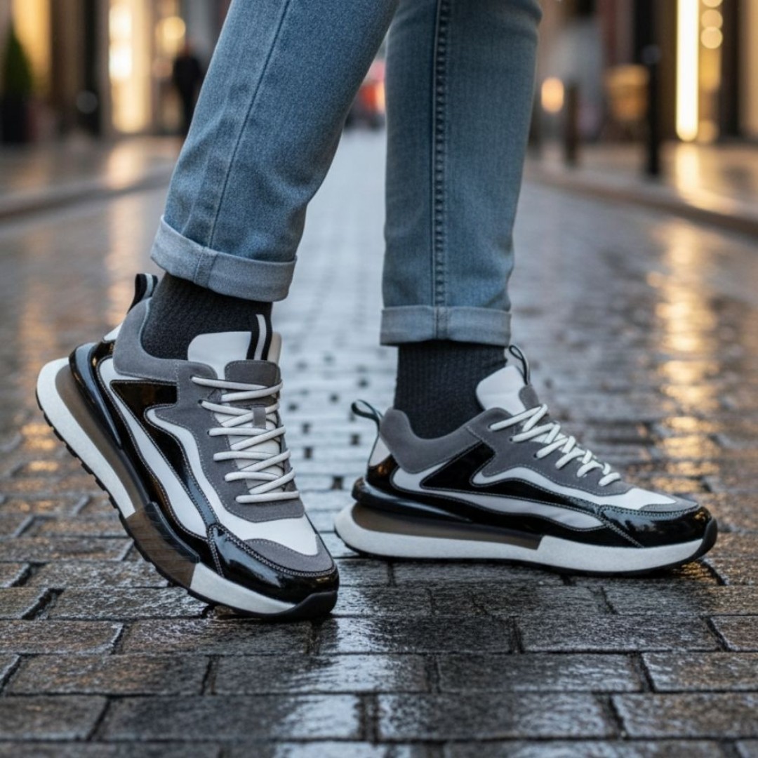 1099 Siyah Füme Hakiki Deri Erkek Sneakers