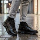 1108 Siyah Rugan Detaylı Hakiki Deri Erkek Sneakers