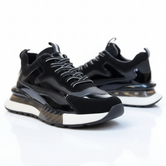 1099 Siyah Rugan Hakiki Deri Erkek Sneakers