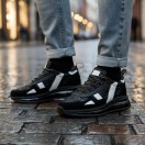 1104 Siyah Baskılı Hakiki Deri Erkek Sneakers