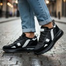 1104 Siyah Baskılı Hakiki Deri Erkek Sneakers