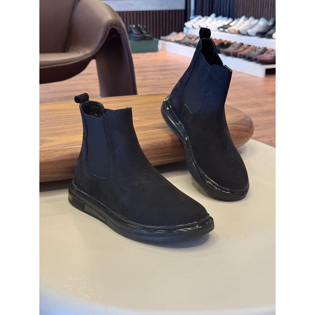 1052 Siyah Nubuk Hakiki Deri Bot