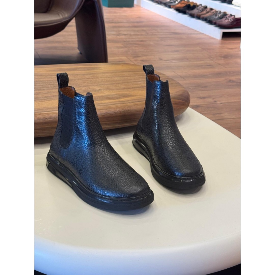 1052 Siyah  Hakiki Deri Bot