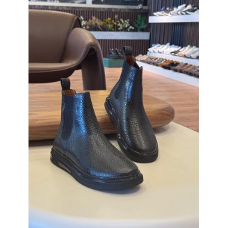 1052 Siyah  Hakiki Deri Bot