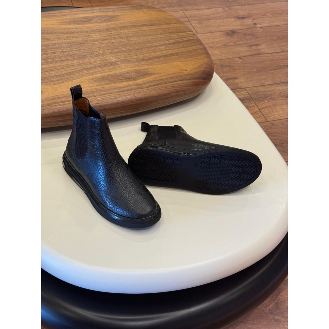 1052 Siyah  Hakiki Deri Bot