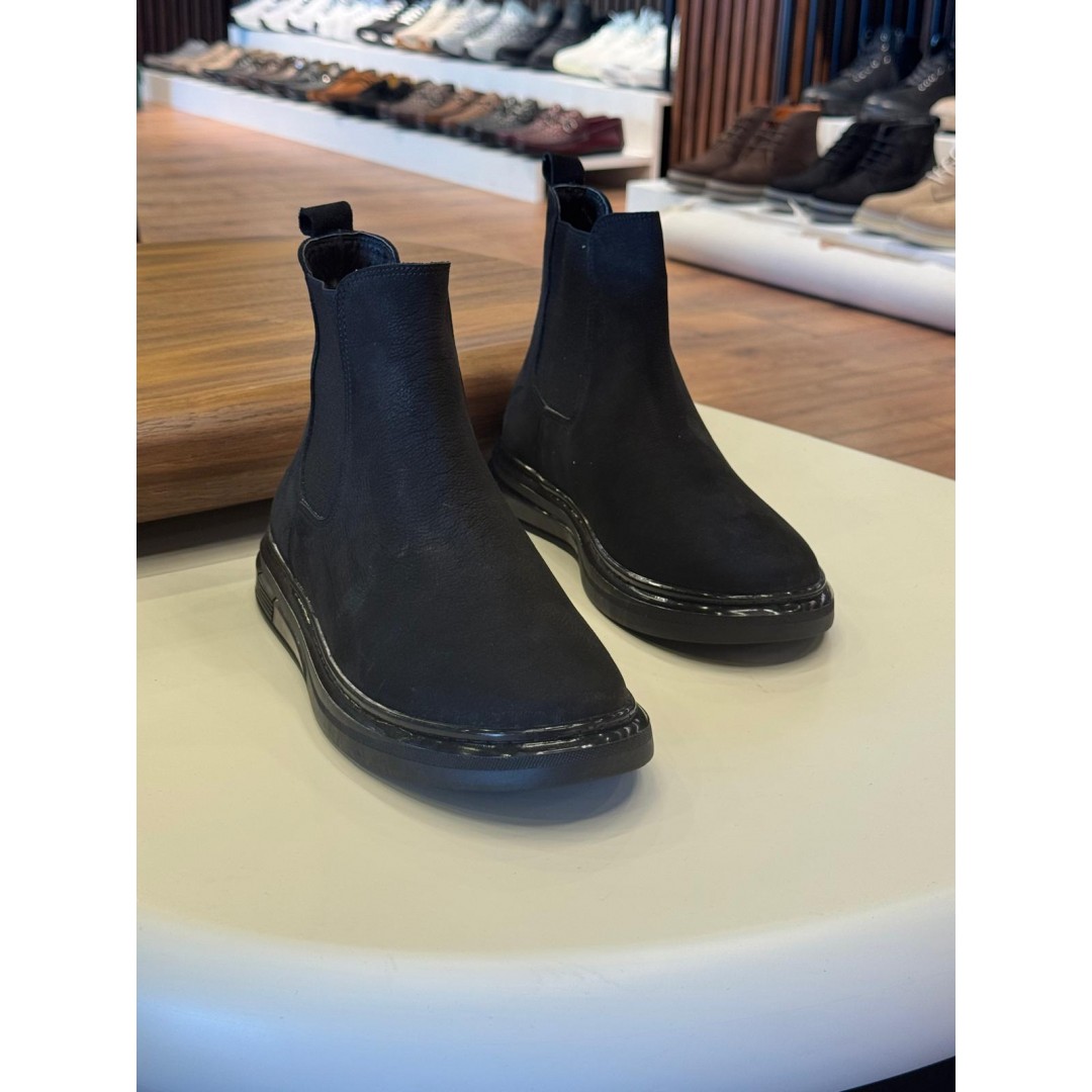 1052 Siyah Nubuk Hakiki Deri Bot