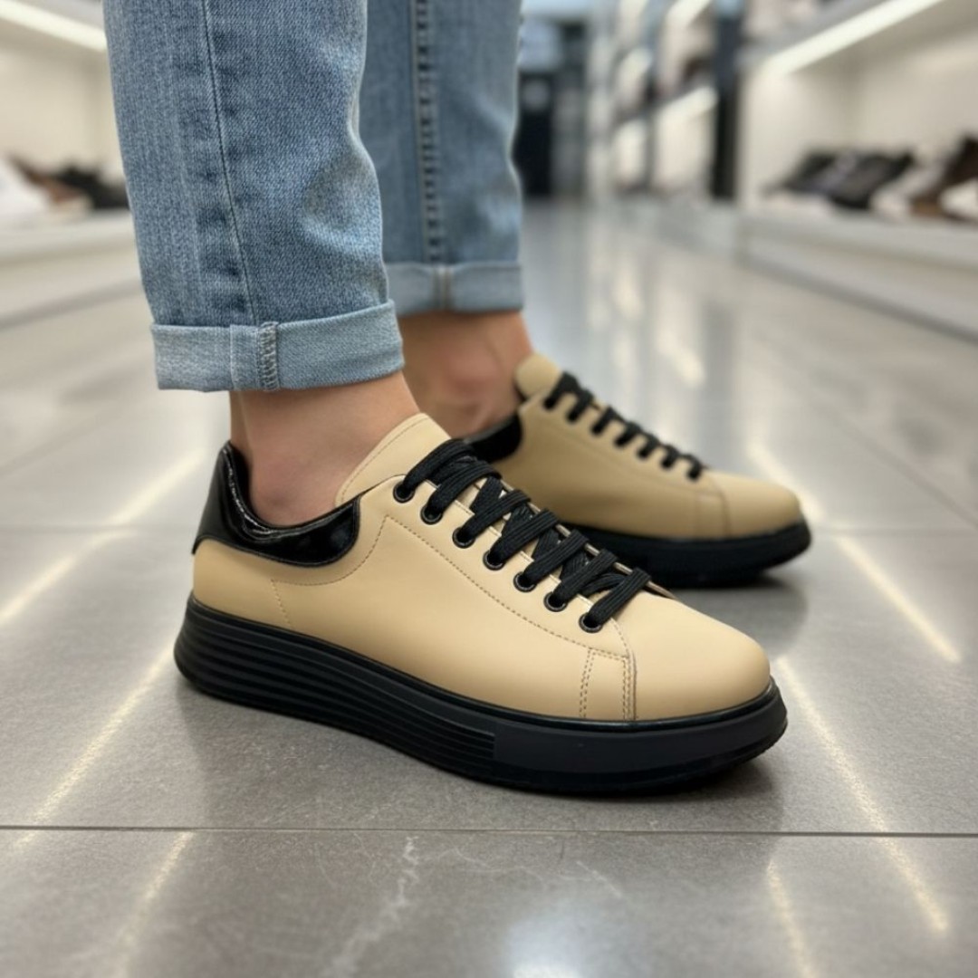 1051 Bej Mat Hakiki Deri Erkek Sneakers