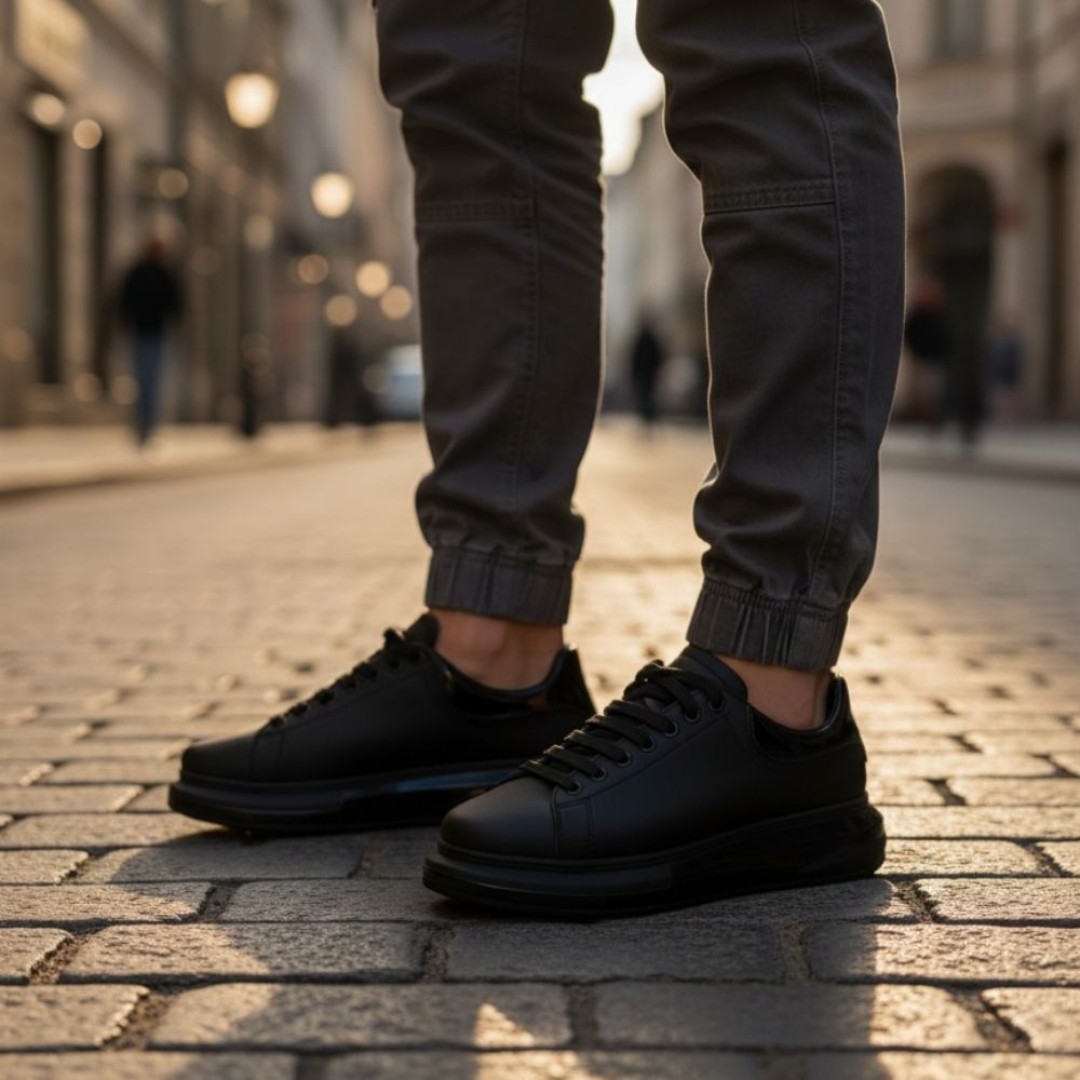 1051 Siyah Mat MQ Hakiki Deri Erkek Sneakers