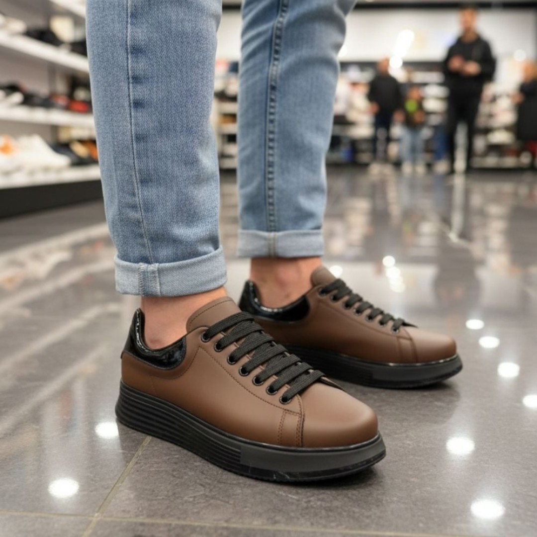 1051 Kahverengi Mat Hakiki Deri Erkek Sneakers