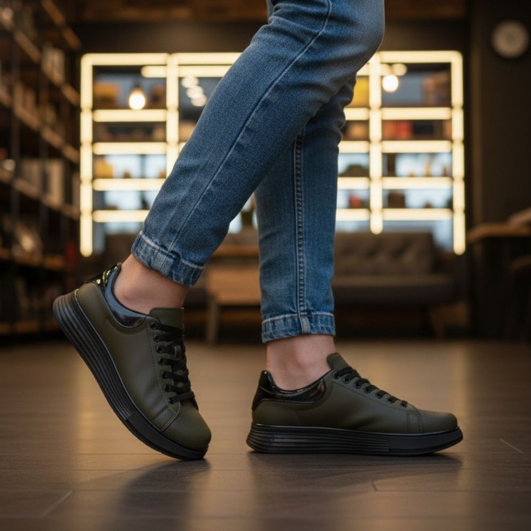 1051 Yeşil Mat Hakiki Deri Erkek Sneakers