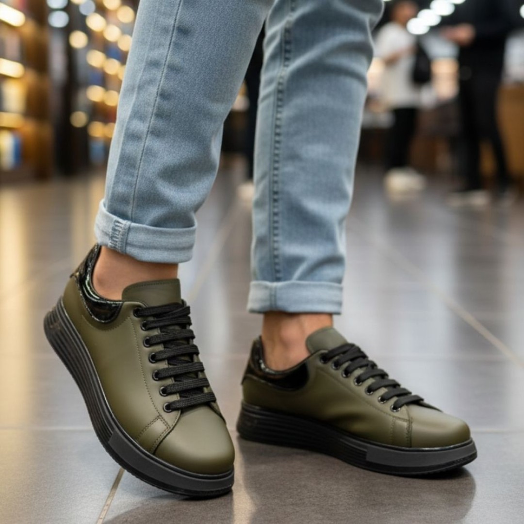 1051 Yeşil Mat Hakiki Deri Erkek Sneakers